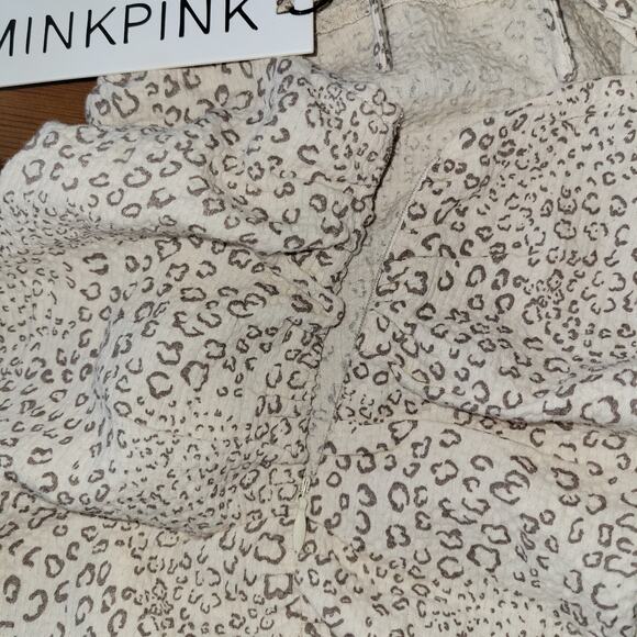 MinkPink Halsey Ruched Mini Natural Beige Cheetah Print Dress Women Sz XS - Picture 13 of 13